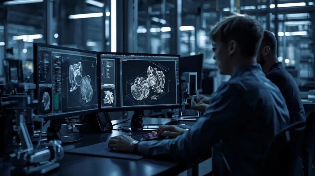 Engineers analyzing 3D scan file